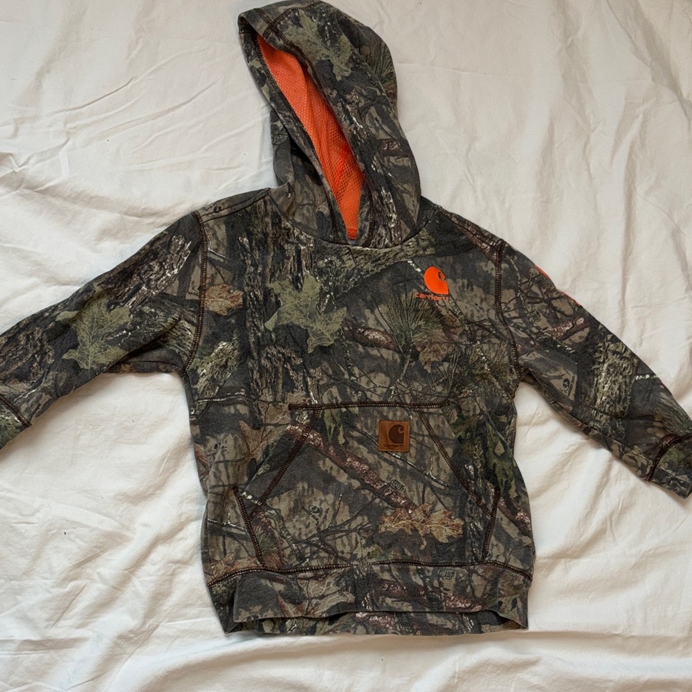 Carhartt Kids Woodland Camo Hoodie with Orange Accents